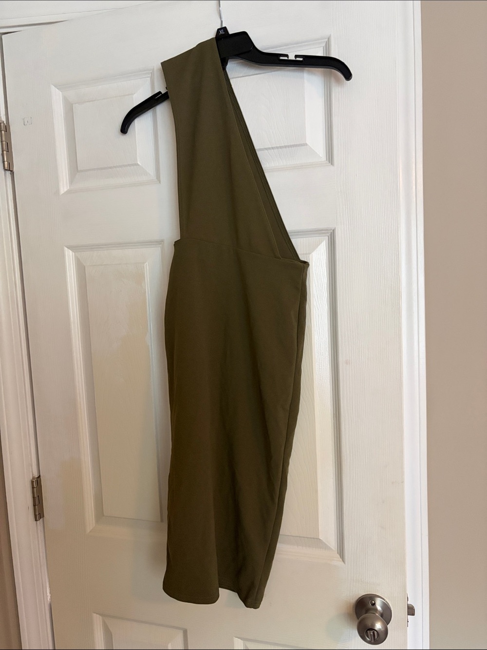 PrettyLittleThing petite khaki one shoulder drape midi dress size UK 6 US 2